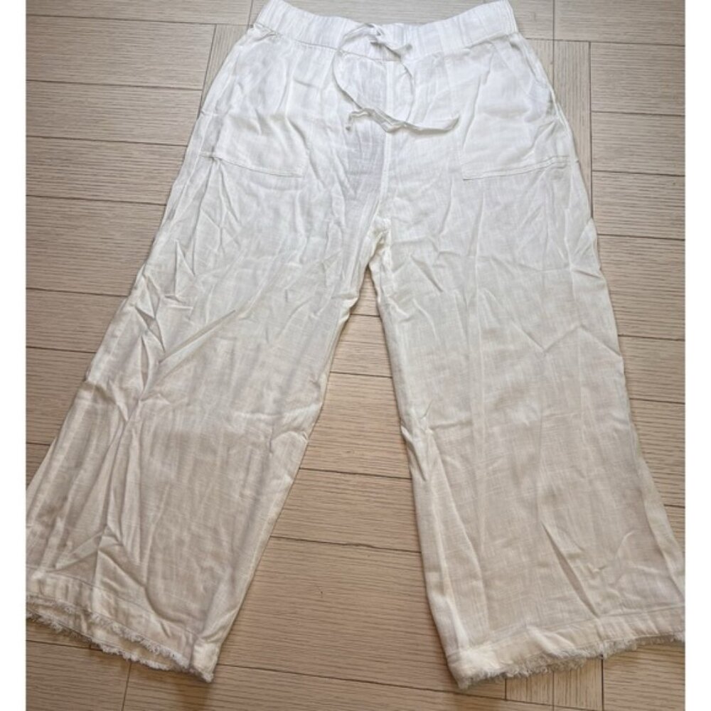 Thread & Supply Ladies Linen Blend Crop Pants W/ Raw Hem, Wide Leg. Sz L
